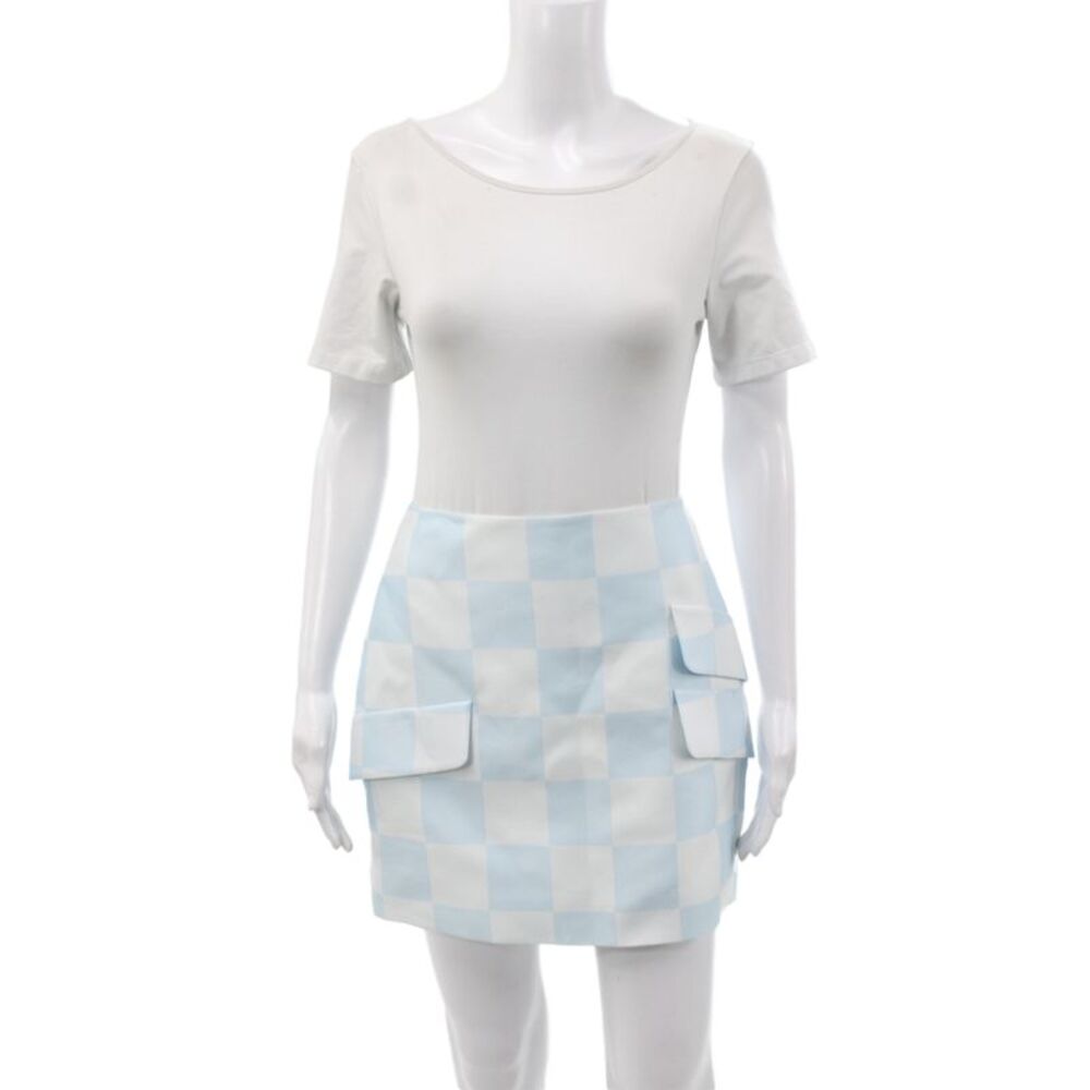 Versace Womens Light Blue Mini Skirt Silk Polyester Check Size 40